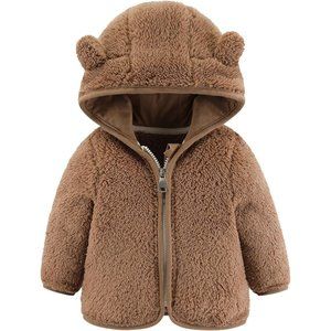 Baby Boys Girls Polar Fleece Jacket Hooded Warm Coat Bear Ears Long Sleeve